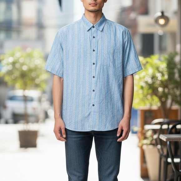 Saks Fifth Avenue Graphic Lightweight Cotton Shirt Button Front XL New - Picture 1 of 10